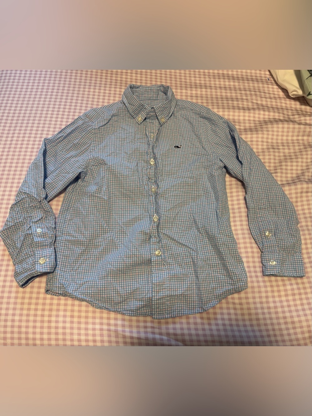 Vineyard Vines Blue and White Mini-Check Button-Down Shirt